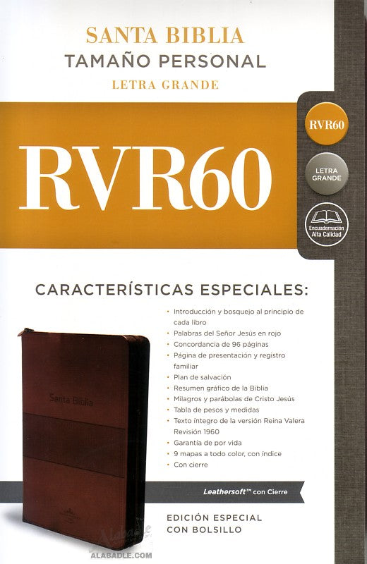Biblia RVR60 Manual LG con Cierre, Bolsa Lateral y Indice - Cafe