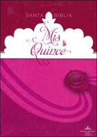 RVR 1960 Biblia Mis Quince, cóctel de frambuesa con aplique símil piel