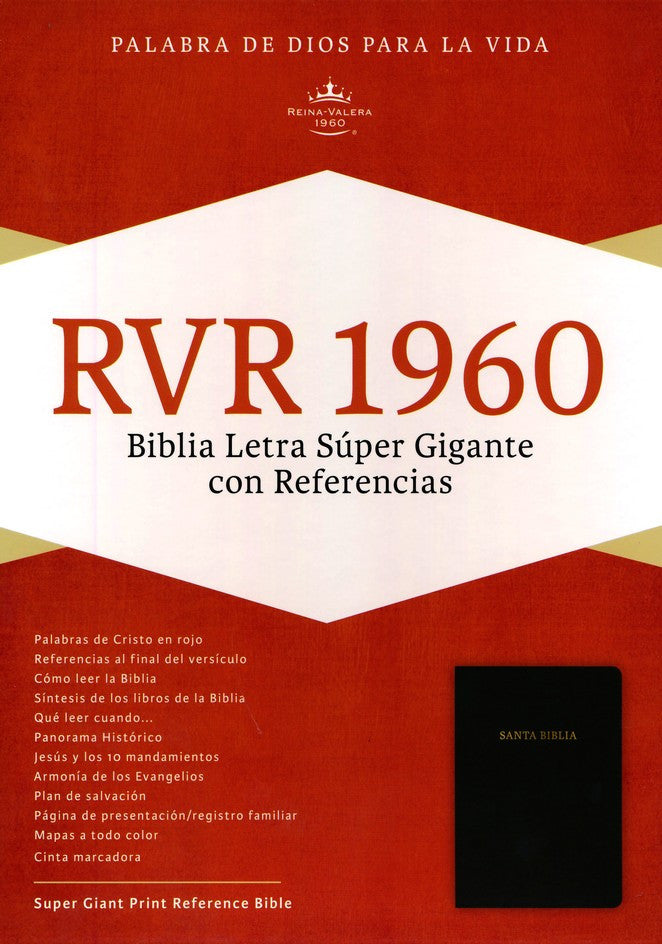 Biblia Letra Súper Gigante RVR 1960, Negro Piel Fabricada con Indice