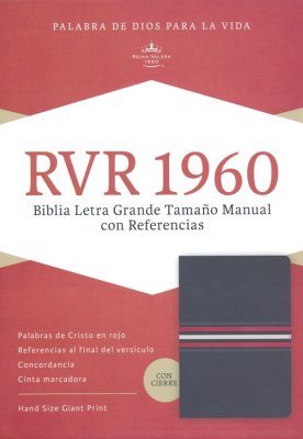 Biblia RVR 1960 LG Tamaño Manual, Azul Marino, Piel Fabricada, Edición Con Cierre