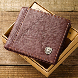 Burgundy Genuine Leather Wallet with Cross Shield / Billetera Piel Genuina - Cafe